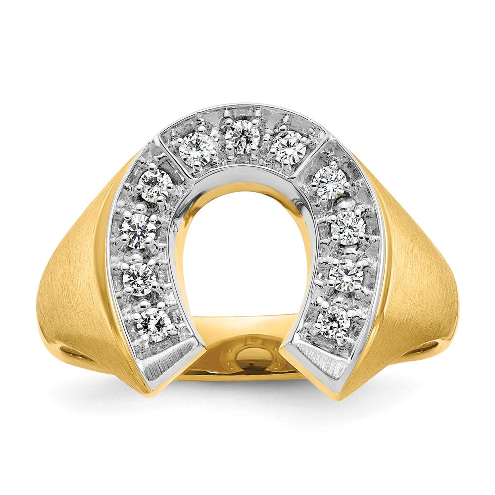 14K Bicolor Gold Herren Hufeisen-Ring mit Satinfinish und 0,2K Diamanten, komplett besetzt