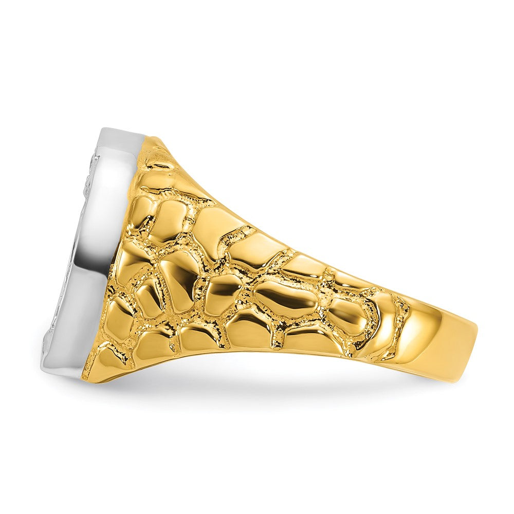 14K Bicolor-Gold Herren-Hufeisenring mit 0,2 ct. Diamant, komplett besetzt