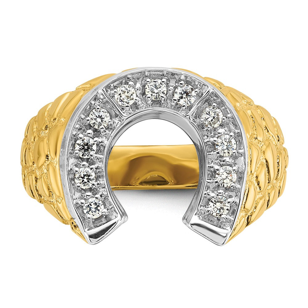 14K Bicolor-Gold Herren-Hufeisenring mit 0,2 ct. Diamant, komplett besetzt
