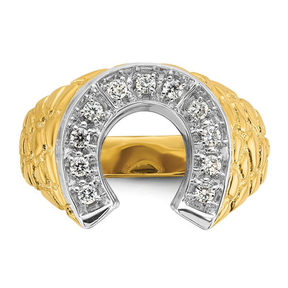 14K Bicolor-Gold Herren-Hufeisenring mit 0,2 ct. Diamant, komplett besetzt
