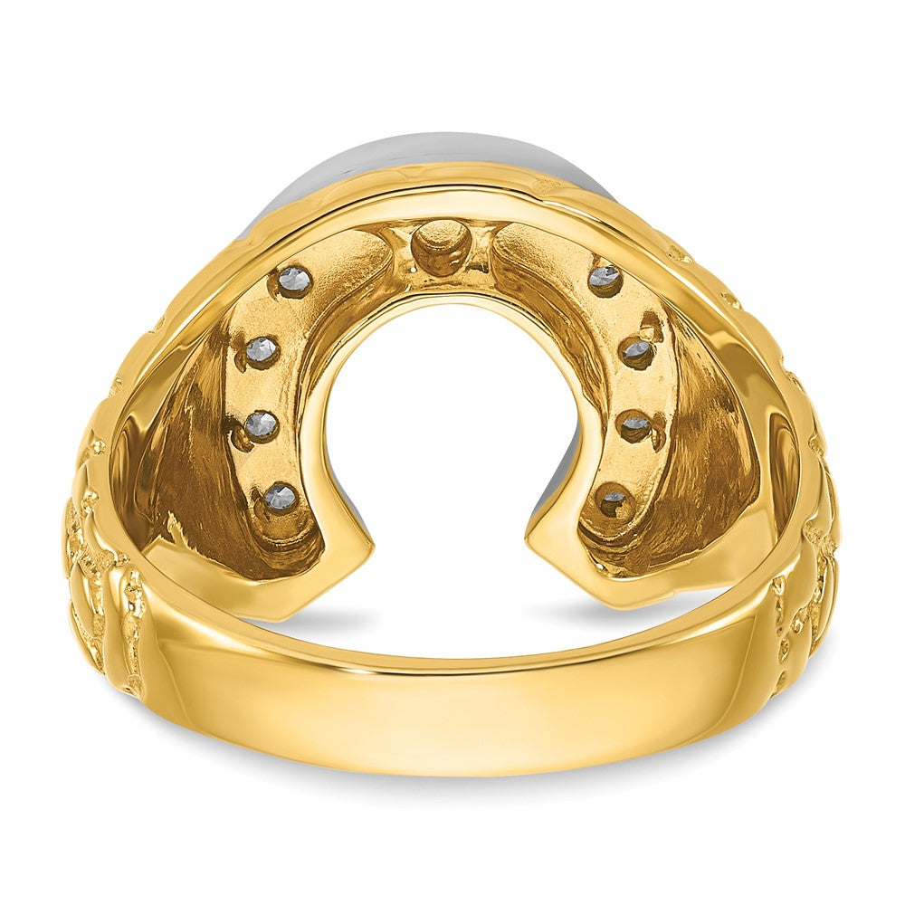 14K Bicolor-Gold Herren-Hufeisenring mit 0,2 ct. Diamant, komplett besetzt