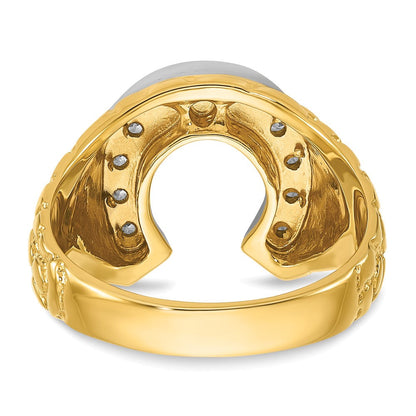 14K Bicolor-Gold Herren-Hufeisenring mit 0,2 ct. Diamant, komplett besetzt