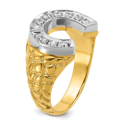 14K Bicolor-Gold Herren-Hufeisenring mit 0,2 ct. Diamant, komplett besetzt