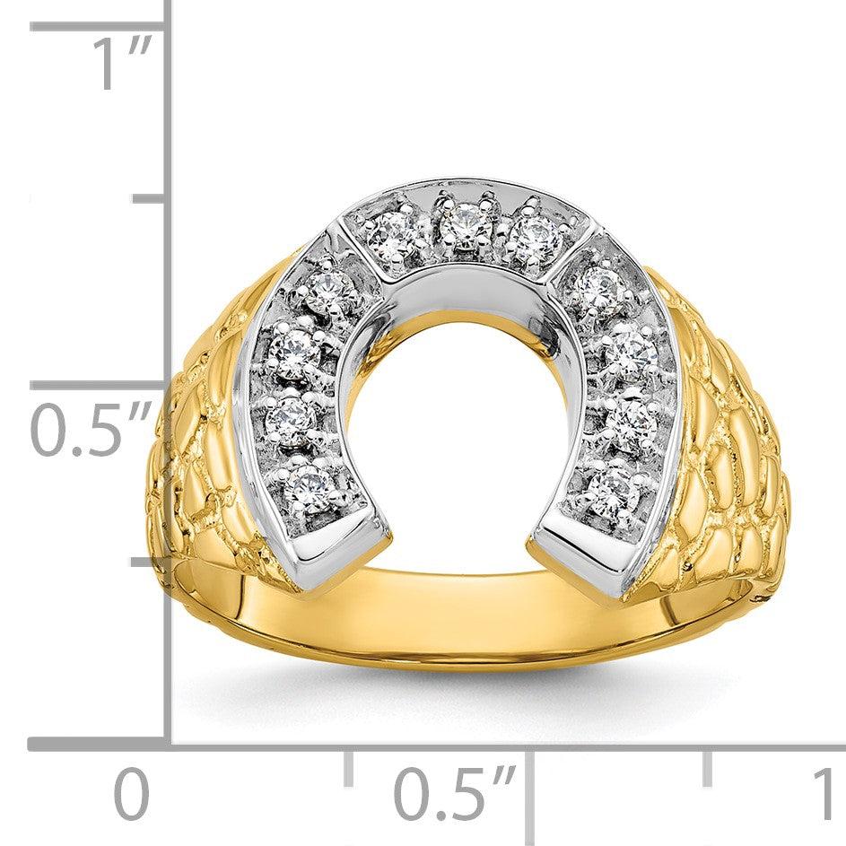 14K Bicolor-Gold Herren-Hufeisenring mit 0,2 ct. Diamant, komplett besetzt