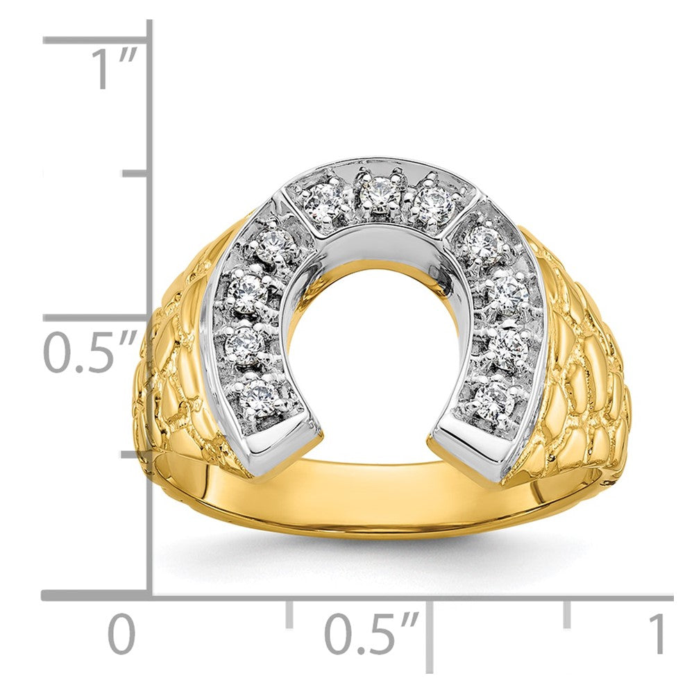 14K Bicolor-Gold Herren-Hufeisenring mit 0,2 ct. Diamant, komplett besetzt