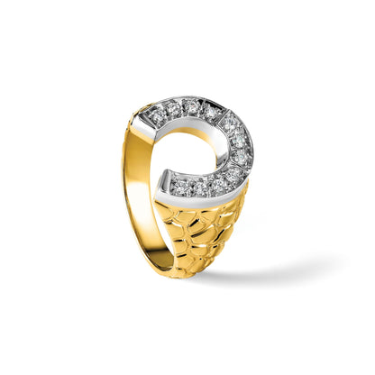 14K Bicolor-Gold Herren-Hufeisenring mit 0,2 ct. Diamant, komplett besetzt