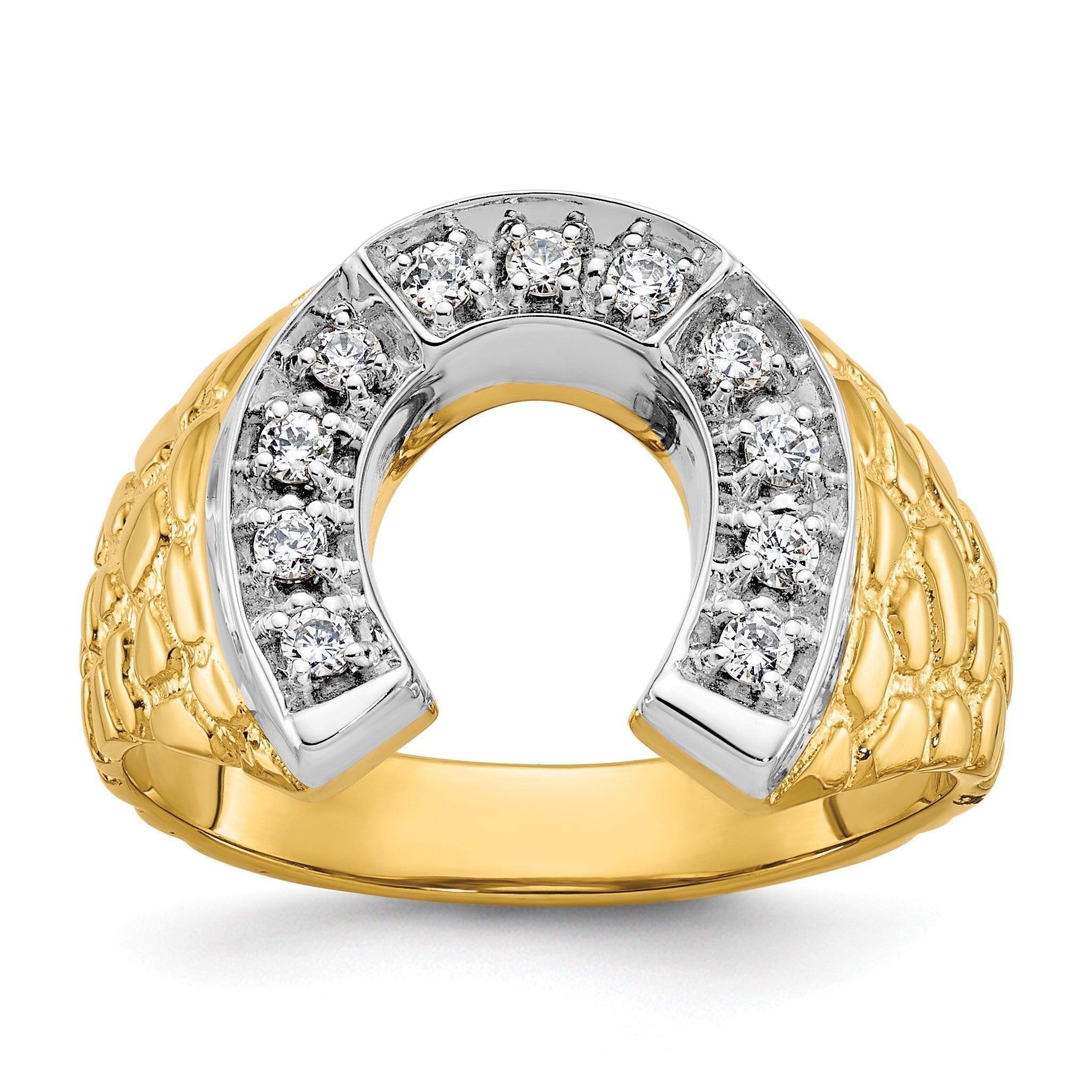 14K Bicolor-Gold Herren-Hufeisenring mit 0,2 ct. Diamant, komplett besetzt