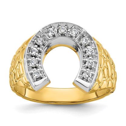 14K Bicolor-Gold Herren-Hufeisenring mit 0,2 ct. Diamant, komplett besetzt