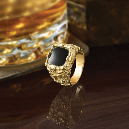 10K Gelbgold Ibgoodman Herren Onyx Nugget Komplett Ring