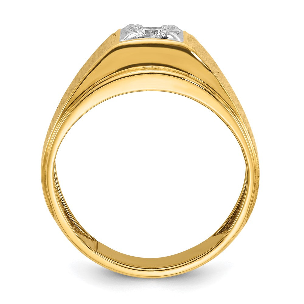 14K Bicolor-Gold Herren-Ring, poliert und satiniert, mit 0,17K Diamant, komplett