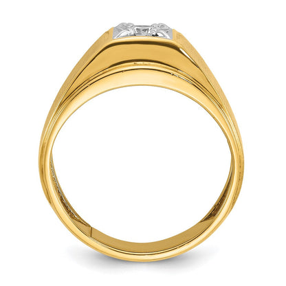 14K Bicolor-Gold Herren-Ring, poliert und satiniert, mit 0,17K Diamant, komplett