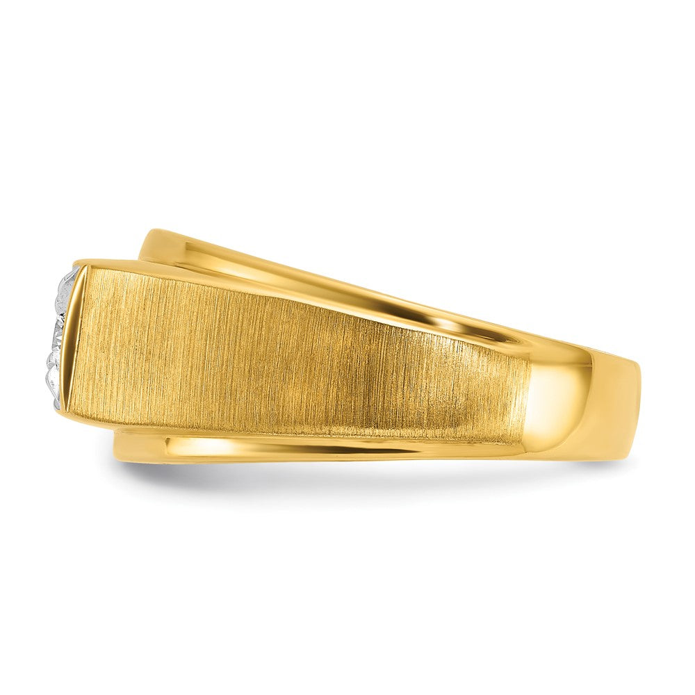 14K Bicolor-Gold Herren-Ring, poliert und satiniert, mit 0,17K Diamant, komplett