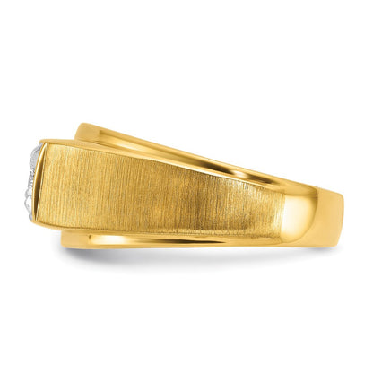 14K Bicolor-Gold Herren-Ring, poliert und satiniert, mit 0,17K Diamant, komplett