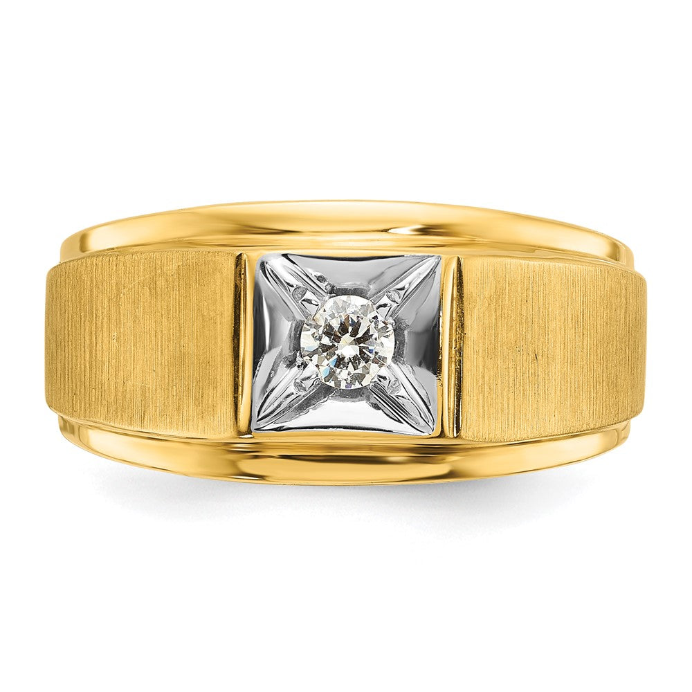 14K Bicolor-Gold Herren-Ring, poliert und satiniert, mit 0,17K Diamant, komplett