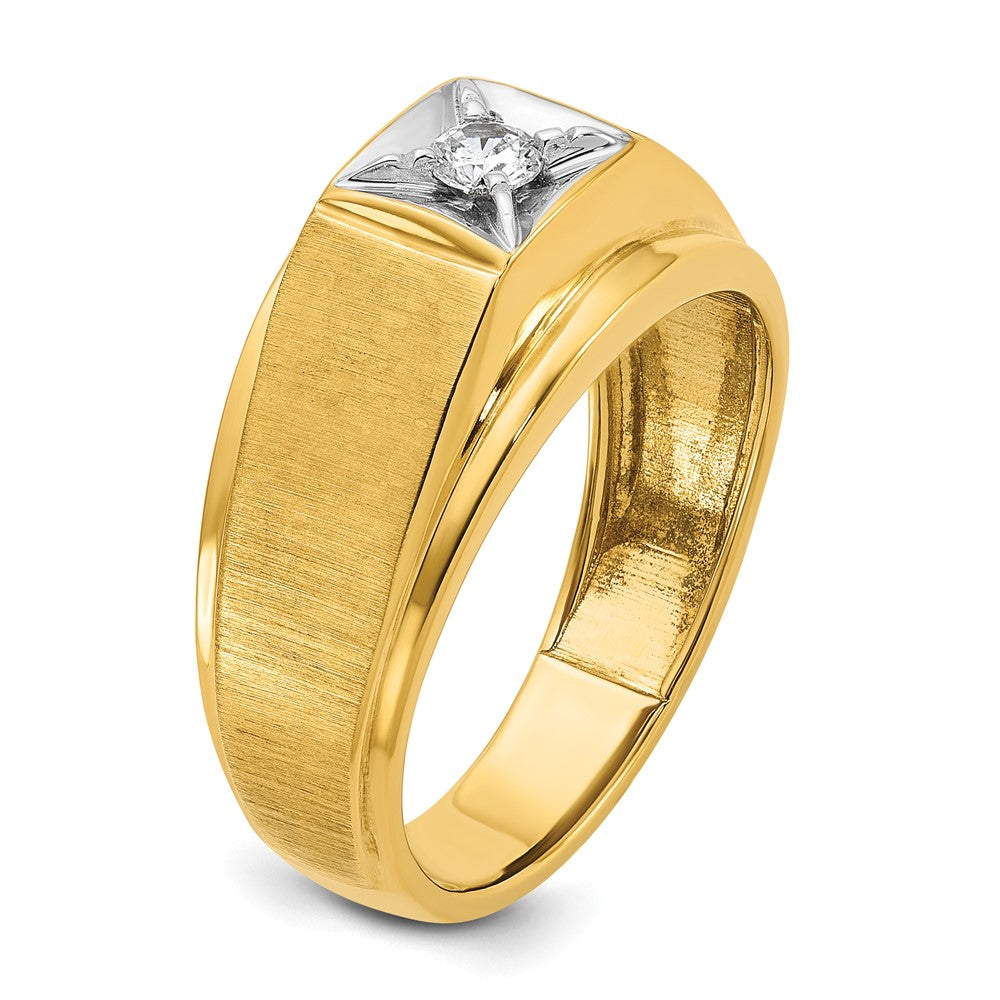 14K Bicolor-Gold Herren-Ring, poliert und satiniert, mit 0,17K Diamant, komplett