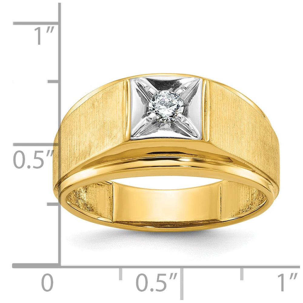 14K Bicolor-Gold Herren-Ring, poliert und satiniert, mit 0,17K Diamant, komplett