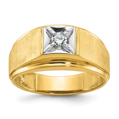 14K Bicolor-Gold Herren-Ring, poliert und satiniert, mit 0,17K Diamant, komplett