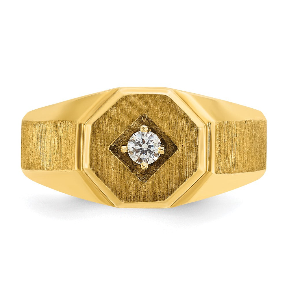 14K Gelbgold Herren-Ring, poliert und satiniert, mit 0,1K Diamant, komplett besetzt