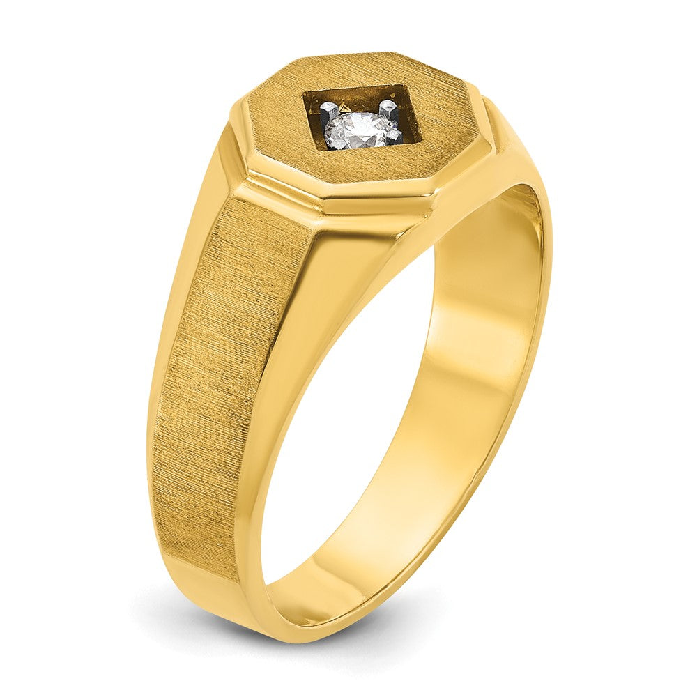 14K Gelbgold Herren-Ring, poliert und satiniert, mit 0,1K Diamant, komplett besetzt