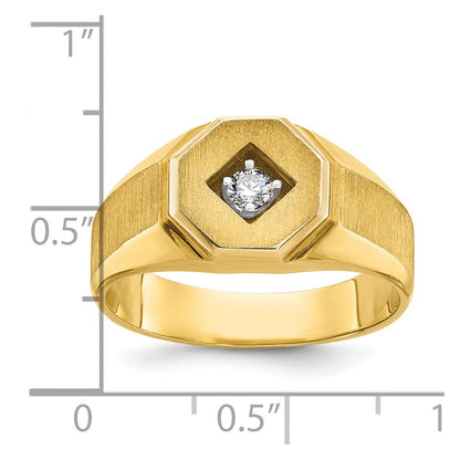 14K Gelbgold Herren-Ring, poliert und satiniert, mit 0,1K Diamant, komplett besetzt