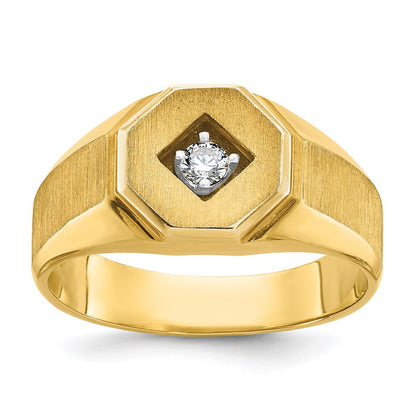 14K Gelbgold Herren-Ring, poliert und satiniert, mit 0,1K Diamant, komplett besetzt