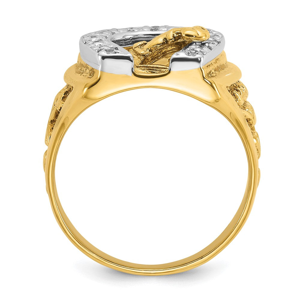 14K Bicolor Gold Herren-Ring mit Pferd und Hufeisen und 0,5 ct. Diamant