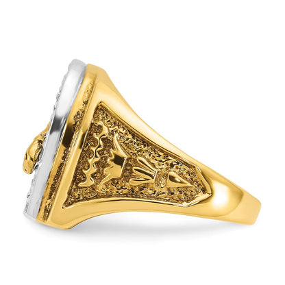14K Bicolor Gold Herren-Ring mit Pferd und Hufeisen und 0,5 ct. Diamant
