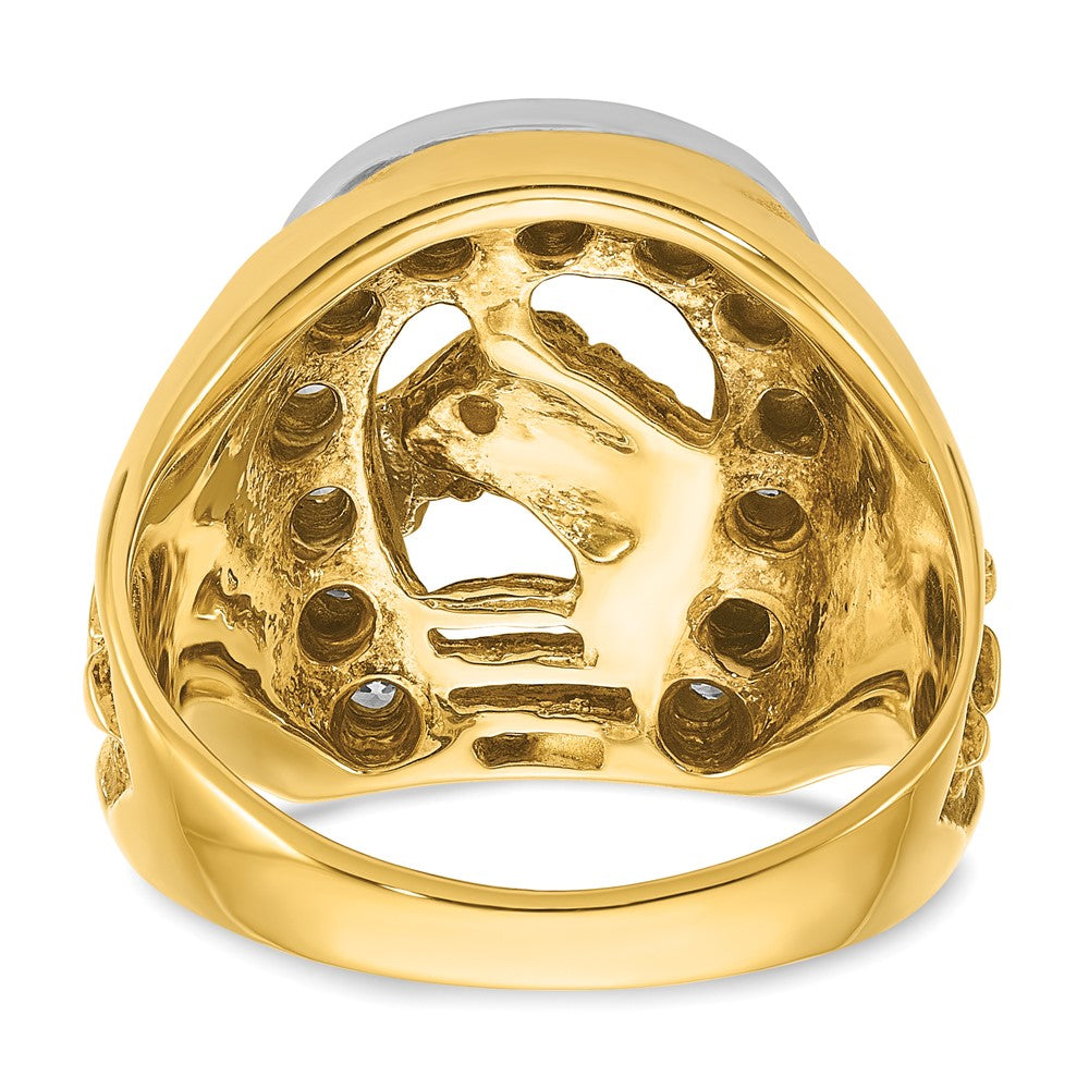 14K Bicolor Gold Herren-Ring mit Pferd und Hufeisen und 0,5 ct. Diamant