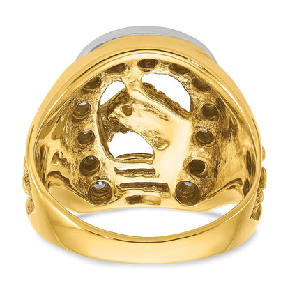 14K Bicolor Gold Herren-Ring mit Pferd und Hufeisen und 0,5 ct. Diamant