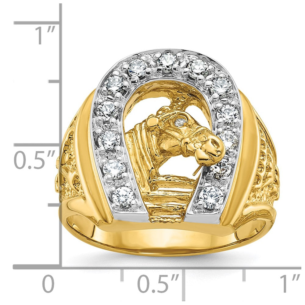 14K Bicolor Gold Herren-Ring mit Pferd und Hufeisen und 0,5 ct. Diamant