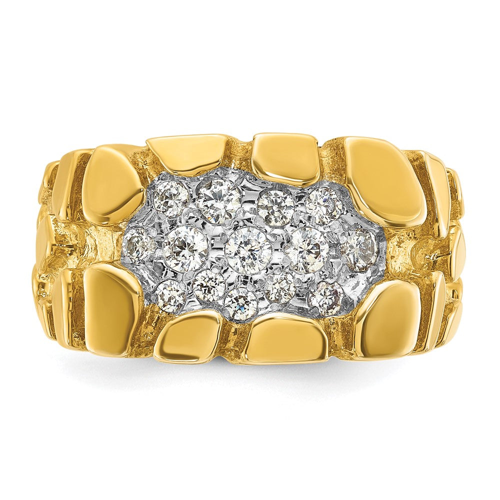 14K Gelbgold Herren-Ring mit Diamant-Cluster, 0,5K, Nugget-Design