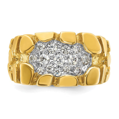 14K Gelbgold Herren-Ring mit Diamant-Cluster, 0,5K, Nugget-Design