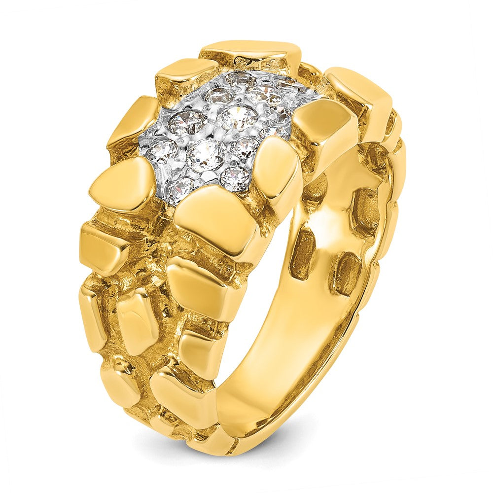 14K Gelbgold Herren-Ring mit Diamant-Cluster, 0,5K, Nugget-Design