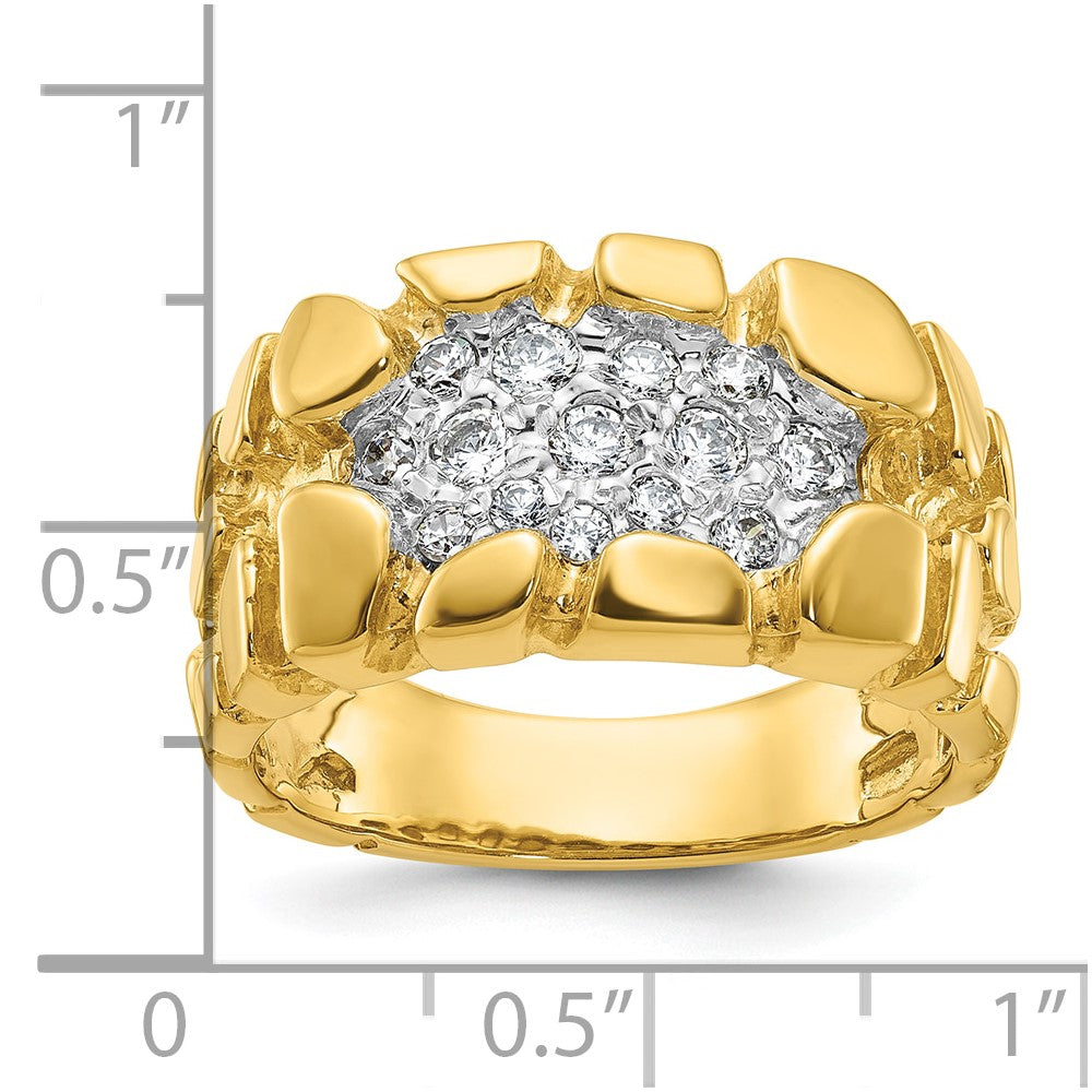 14K Gelbgold Herren-Ring mit Diamant-Cluster, 0,5K, Nugget-Design