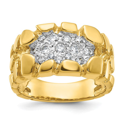 14K Gelbgold Herren-Ring mit Diamant-Cluster, 0,5K, Nugget-Design