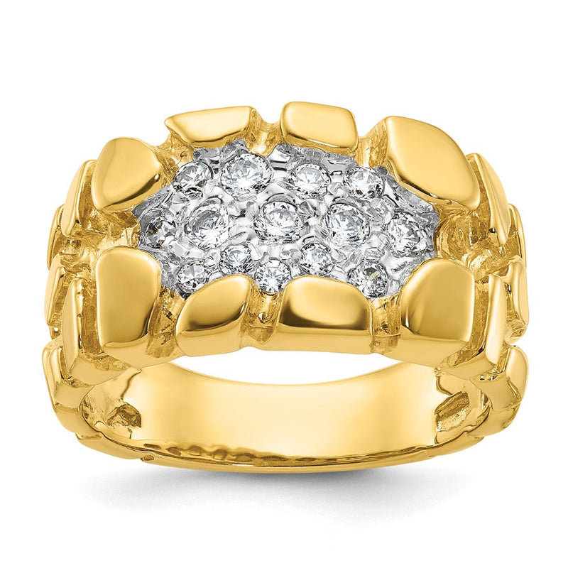 14K Gelbgold Herren-Ring mit Diamant-Cluster, 0,5K, Nugget-Design
