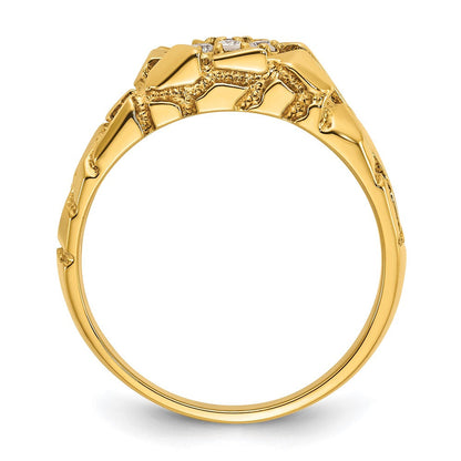 14K Gelbgold Herren-Nugget-Ring mit 0,25K Diamant-Cluster