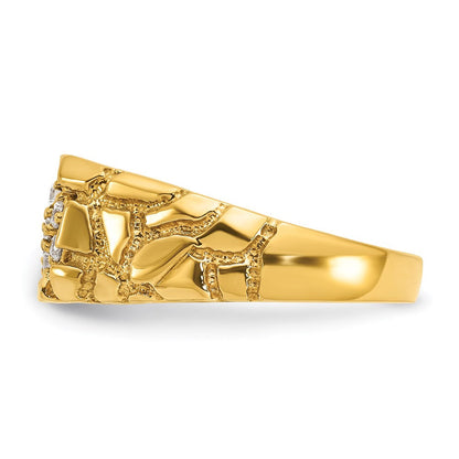 14K Gelbgold Herren-Nugget-Ring mit 0,25K Diamant-Cluster