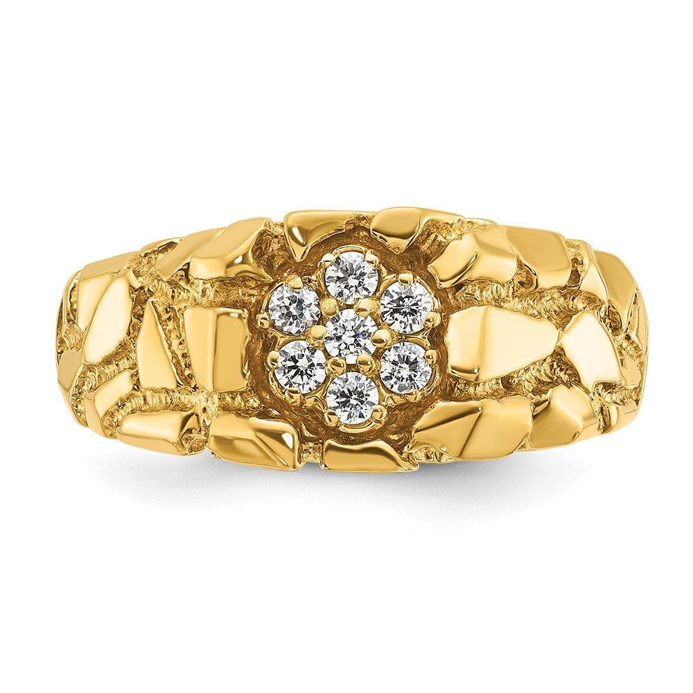 14K Gelbgold Herren-Nugget-Ring mit 0,25K Diamant-Cluster
