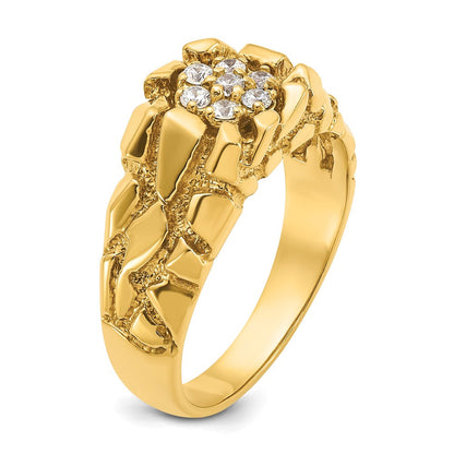 14K Gelbgold Herren-Nugget-Ring mit 0,25K Diamant-Cluster