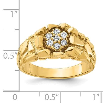 14K Gelbgold Herren-Nugget-Ring mit 0,25K Diamant-Cluster