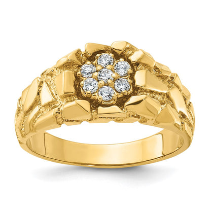 14K Gelbgold Herren-Nugget-Ring mit 0,25K Diamant-Cluster