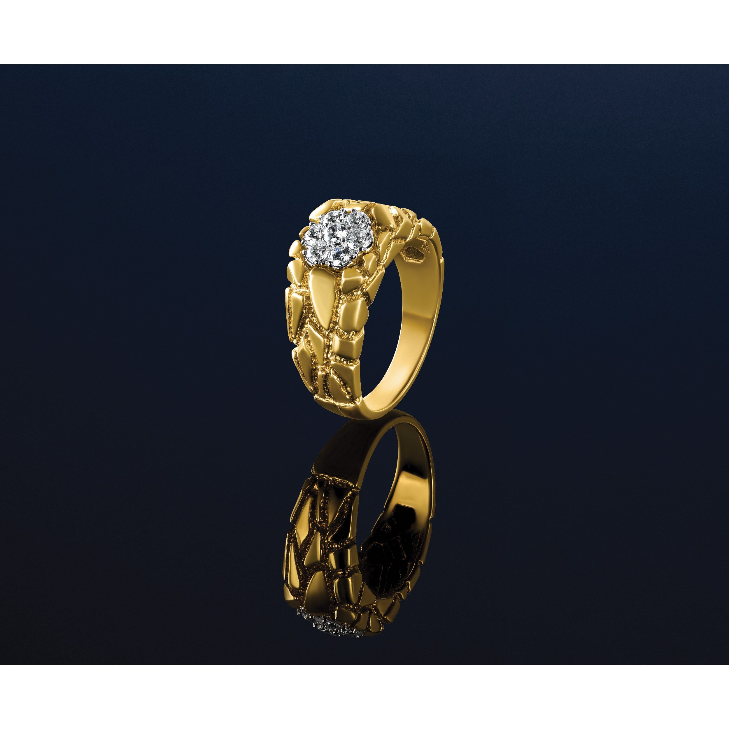 14K Bicolor Gold Herren-Diamant-Nugget-Cluster-Ring, 0,5K, komplett besetzt