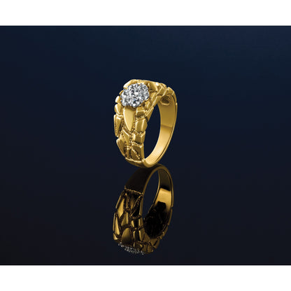 14K Bicolor Gold Herren-Diamant-Nugget-Cluster-Ring, 0,5K, komplett besetzt