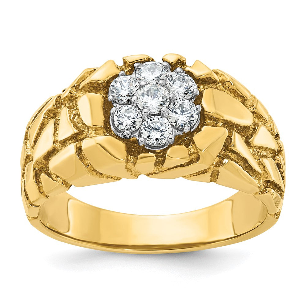 14K Bicolor Ring mit 0,5 ct. Laborgezüchteten Diamanten VS/SI+ G+, komplett, für Herren, strukturiertes Cluster-Nugget-Design