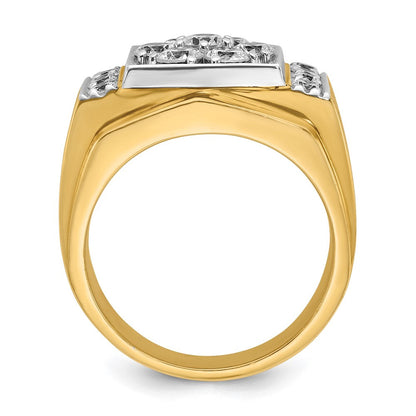 14K Bicolor-Gold Herren-Ring mit polierter und mattierter Oberfläche, 2 ct. Diamant, komplett besetzt