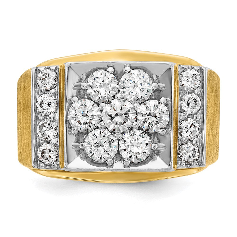 14K Bicolor-Gold Herren-Ring mit polierter und mattierter Oberfläche, 2 ct. Diamant, komplett besetzt