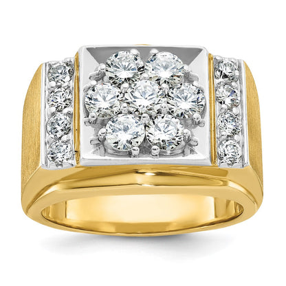 14K Bicolor-Gold Herren-Ring mit polierter und mattierter Oberfläche, 2 ct. Diamant, komplett besetzt