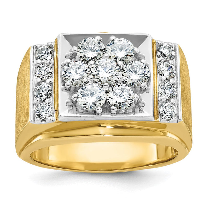 14K Bicolor-Gold Herren-Ring mit polierter und mattierter Oberfläche, 2 ct. Diamant, komplett besetzt