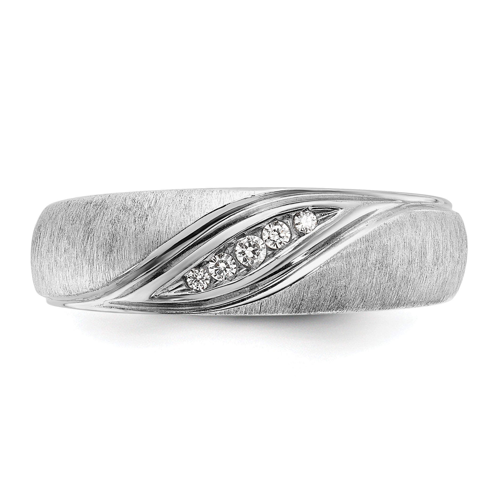 14K Weißgold Herren Ring, poliert und satiniert, mit 0,067 Karat Diamant komplett besetzt